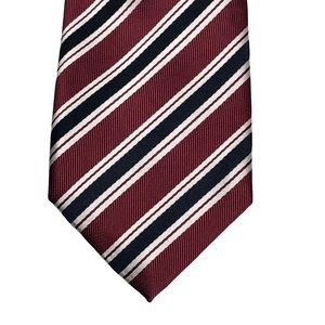 R. Junior Boy’s Maroon Navy and White Striped Microfiber Tie Size 8-10